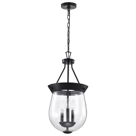 Nuvo Boliver 3-Light Pendant 11 in. Matte Black Clear Seeded Glass 60/7800